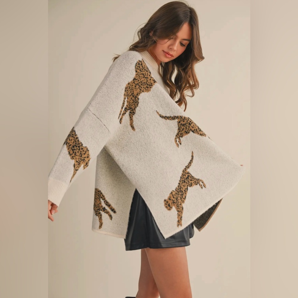 Cream Leopard Print Oversized Sweater
